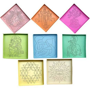 Rangoli Tool Kit | 8 Assorted Stencils | Rangoli Powder in Squeeze Bottles | Set of 18