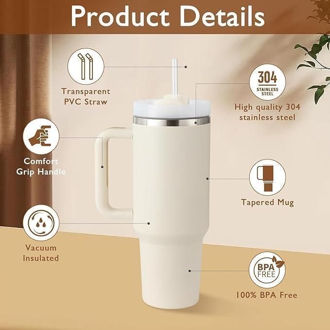 Premium Stainless Steel Vacuum Insulated Tumbler with Lid and Straw - 1200ML