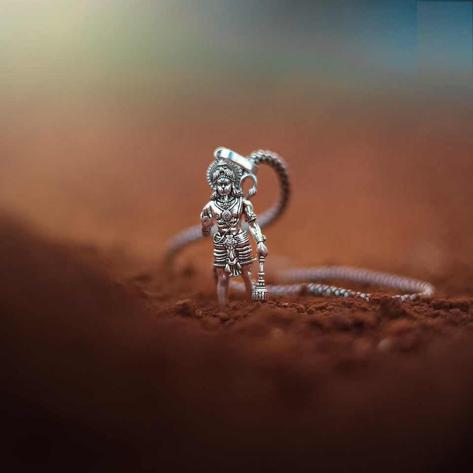 Lord Hanuman Pendant with Chain | Oxidized Silver