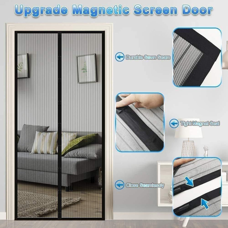 Aumber Polyester Door Mosquito Net with Full Frame Hook & Loop for Main Doors, Bedroom, Kitchen & Balcony Doors (210x90 cm, Black)
