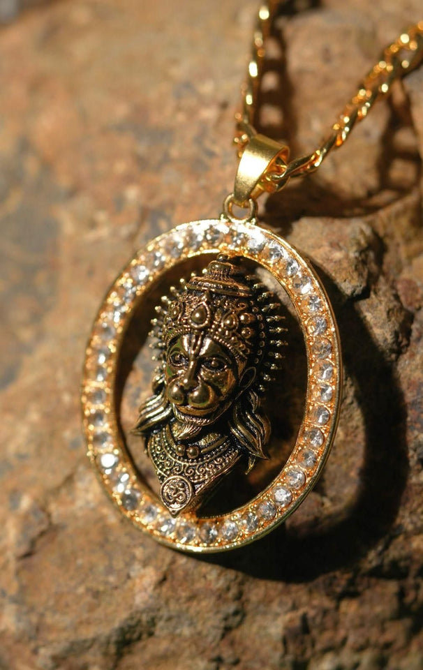 Gold-plated Hanuman Face Diamond Alloy Pendant Locket Set | Iconic Accessory