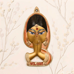 Colorful Welcome Lady Metal Wall Hanging