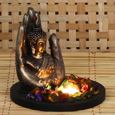 Copper Finish Handcrafted Palm Buddha Decorative Showpiece