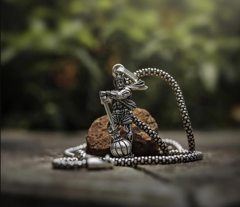Hanumanji with Gada Silver Pendant Chain