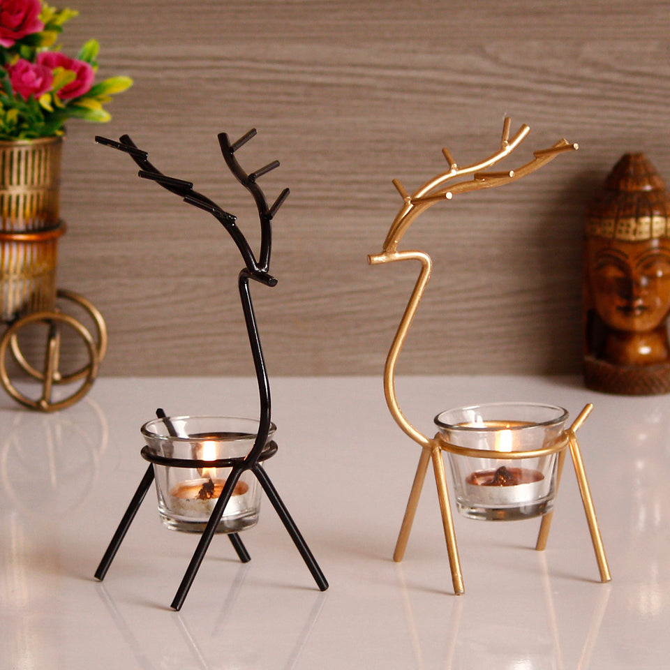 Deer Tea Light Holders | Handcrafted Metal | Set of 2