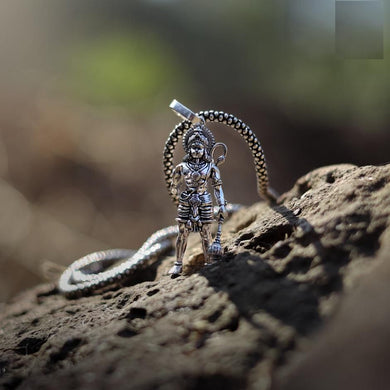 Lord Hanuman Pendant with Chain | Oxidized Silver
