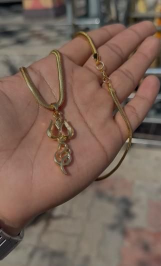 Gold Plated Trishul Pendant With Chain - Elegant and Stylish