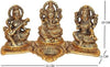 Elegant Gold-Plated Lakshmi, Ganesh & Saraswati Idol with Diya