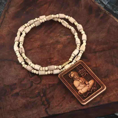 Tulsi Kanthi Mala with Hanuman Pendant | Wooden Locket Set | Pack of 2