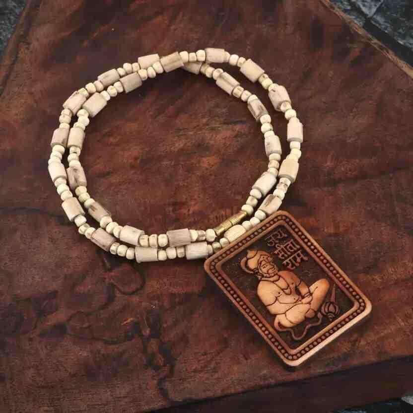 Tulsi Kanthi Mala with Hanuman Pendant | Wooden Locket Set | Pack of 2