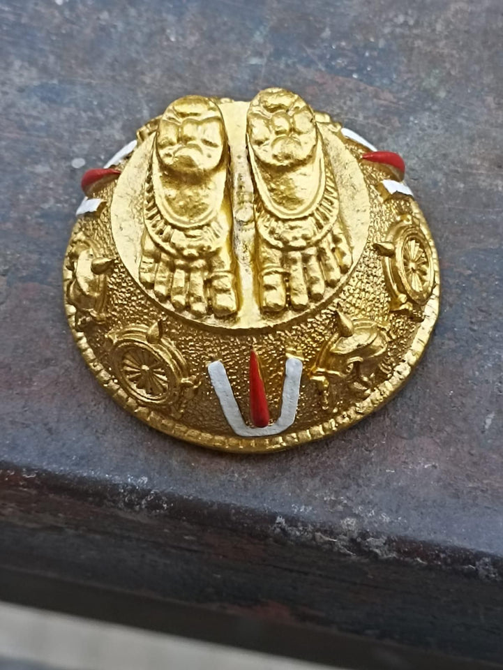 Gold Plated Antique Lord Balaji Charan Paduka | Spiritual Decor
