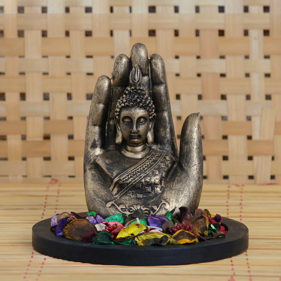 Copper Finish Handcrafted Palm Buddha Decorative Showpiece