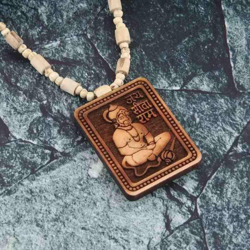 Tulsi Kanthi Mala with Hanuman Pendant | Wooden Locket Set | Pack of 2