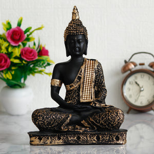 Handcrafted Black & Gold Buddha Statue | Decorative Showpiece