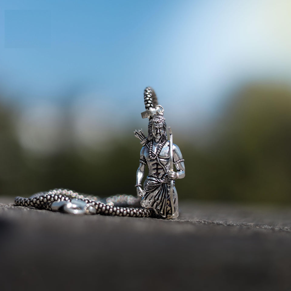 Lord Ram Pendant with Chain | Oxidized Silver