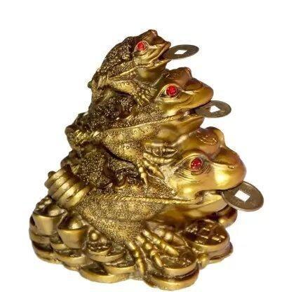 Triple Frog Feng Shui Figurine for Wealth, Health & Prosperity