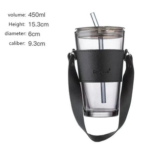 Elegant Glass Tumbler Set with Glass Straw and Secure Lid