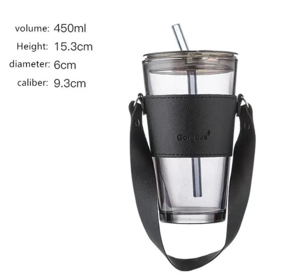 Elegant Glass Tumbler Set with Glass Straw and Secure Lid