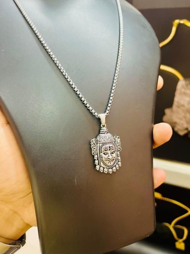 Silver Mahakal Pendant with Chain | Elegant Spiritual Accessory for Men