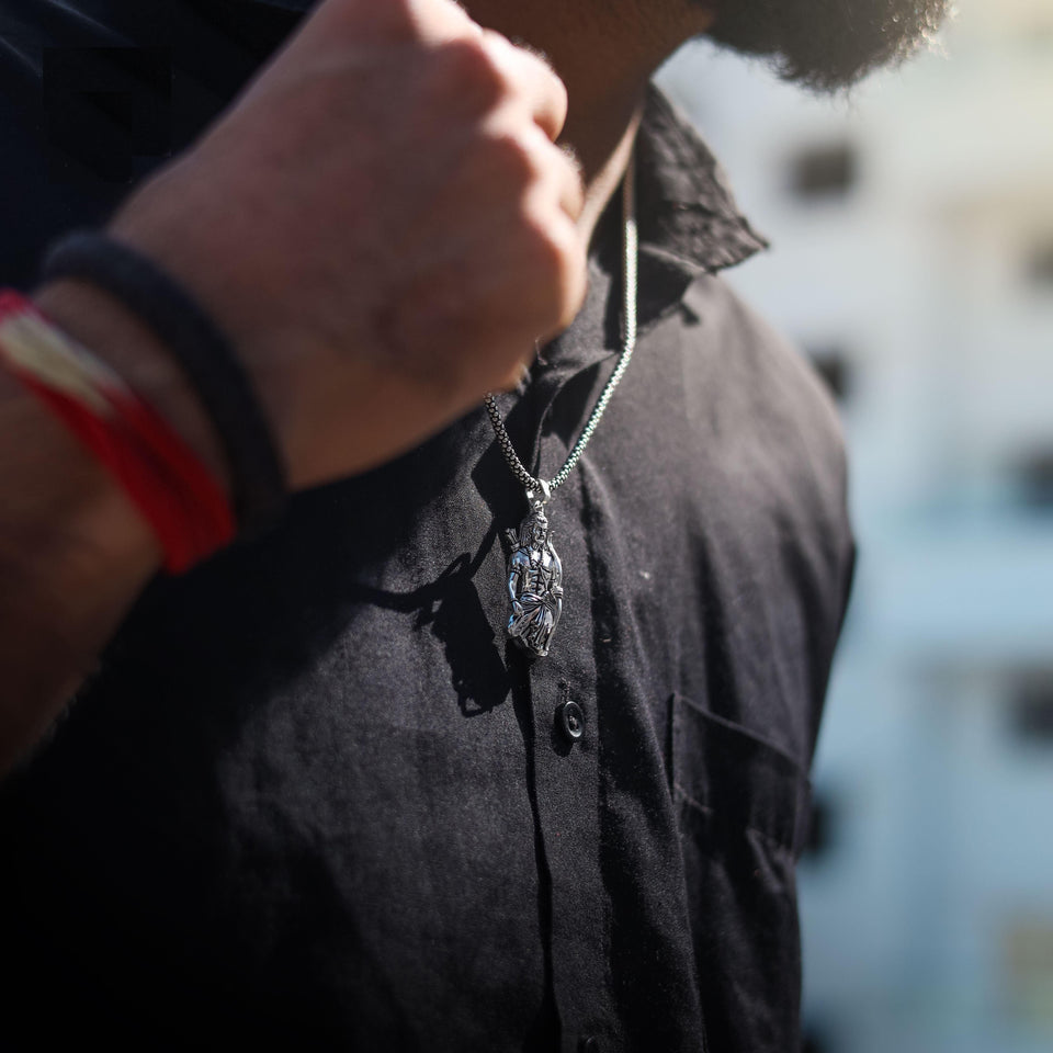 Lord Ram Pendant with Chain | Oxidized Silver