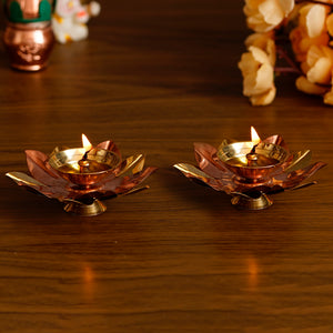 Floral Metal Diya | Brass | Set of 2