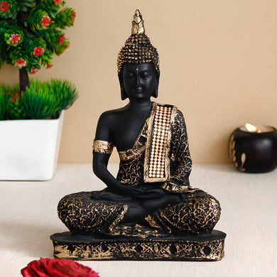 Handcrafted Black & Gold Buddha Statue | Decorative Showpiece