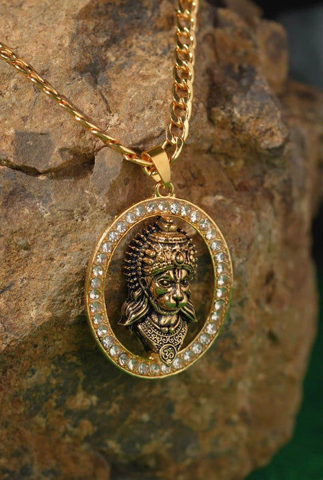 Gold-plated Hanuman Face Diamond Alloy Pendant Locket Set | Iconic Accessory