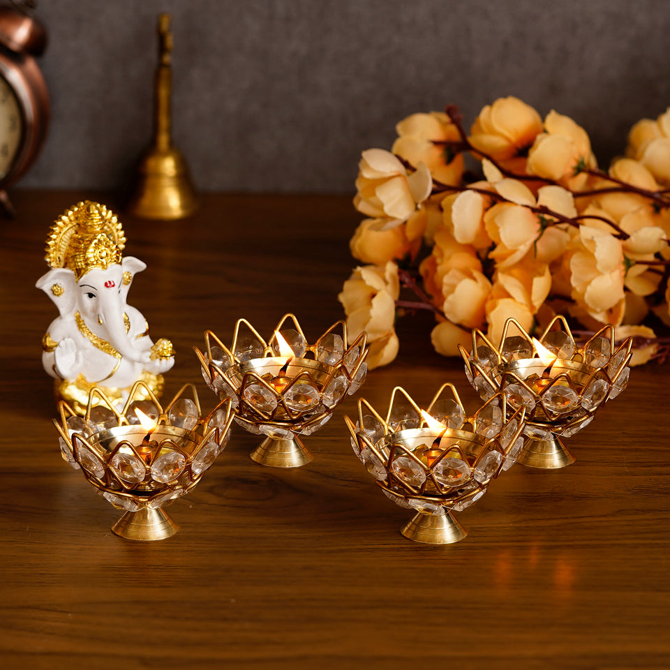 Lotus Crystal Tea Light Holders | Set of 4
