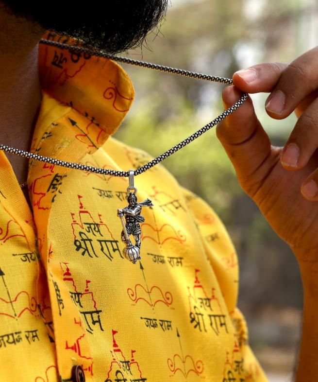 Hanumanji with Gada Silver Pendant Chain