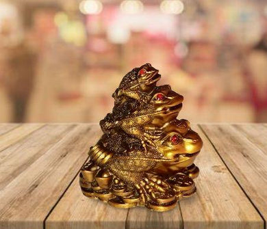 Triple Frog Feng Shui Figurine for Wealth, Health & Prosperity
