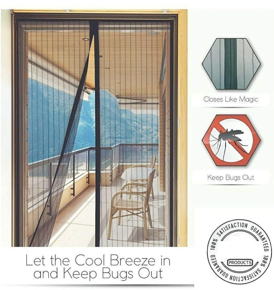 Aumber Polyester Door Mosquito Net with Full Frame Hook & Loop for Main Doors, Bedroom, Kitchen & Balcony Doors (210x90 cm, Black)