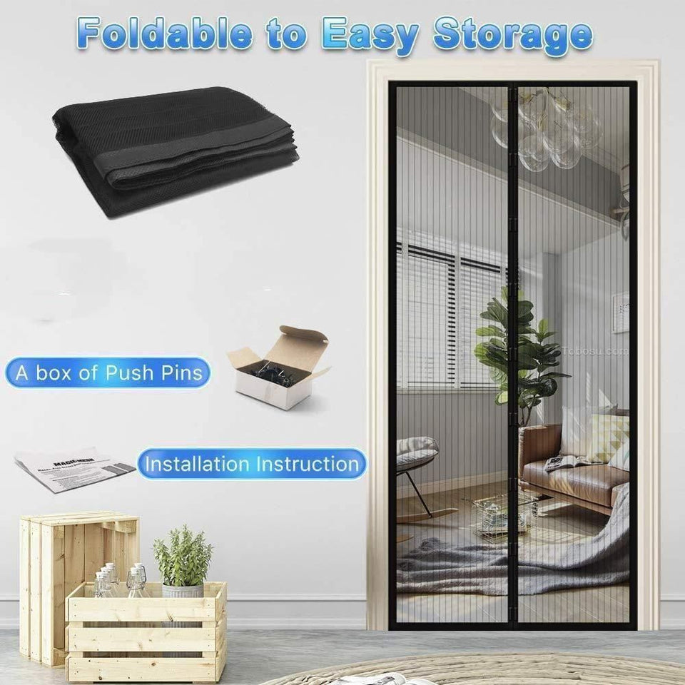 Aumber Polyester Door Mosquito Net with Full Frame Hook & Loop for Main Doors, Bedroom, Kitchen & Balcony Doors (210x90 cm, Black)