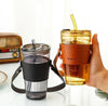Elegant Glass Tumbler Set with Glass Straw and Secure Lid