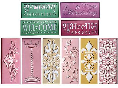 Plastic Rangoli Stencils for Floor Decoration | 10 Assorted Designs