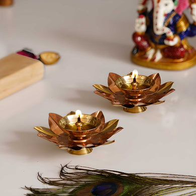 Floral Metal Diya | Brass | Set of 2
