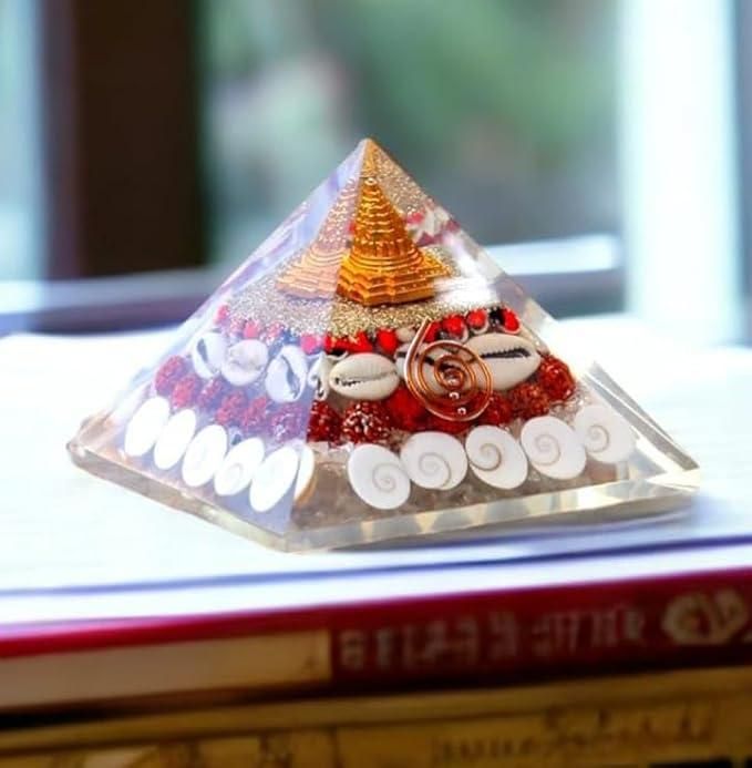 Crystal Wealth Pyramid with Shree Yantra & Gomati Chakra