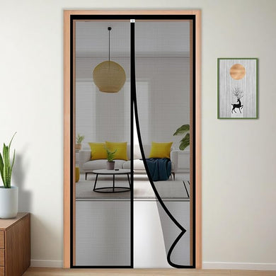 Aumber Polyester Door Mosquito Net with Full Frame Hook & Loop for Main Doors, Bedroom, Kitchen & Balcony Doors (210x90 cm, Black)