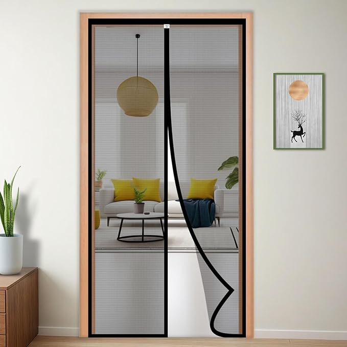 Aumber Polyester Door Mosquito Net with Full Frame Hook & Loop for Main Doors, Bedroom, Kitchen & Balcony Doors (210x90 cm, Black)