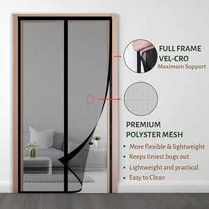 Aumber Polyester Door Mosquito Net with Full Frame Hook & Loop for Main Doors, Bedroom, Kitchen & Balcony Doors (210x90 cm, Black)