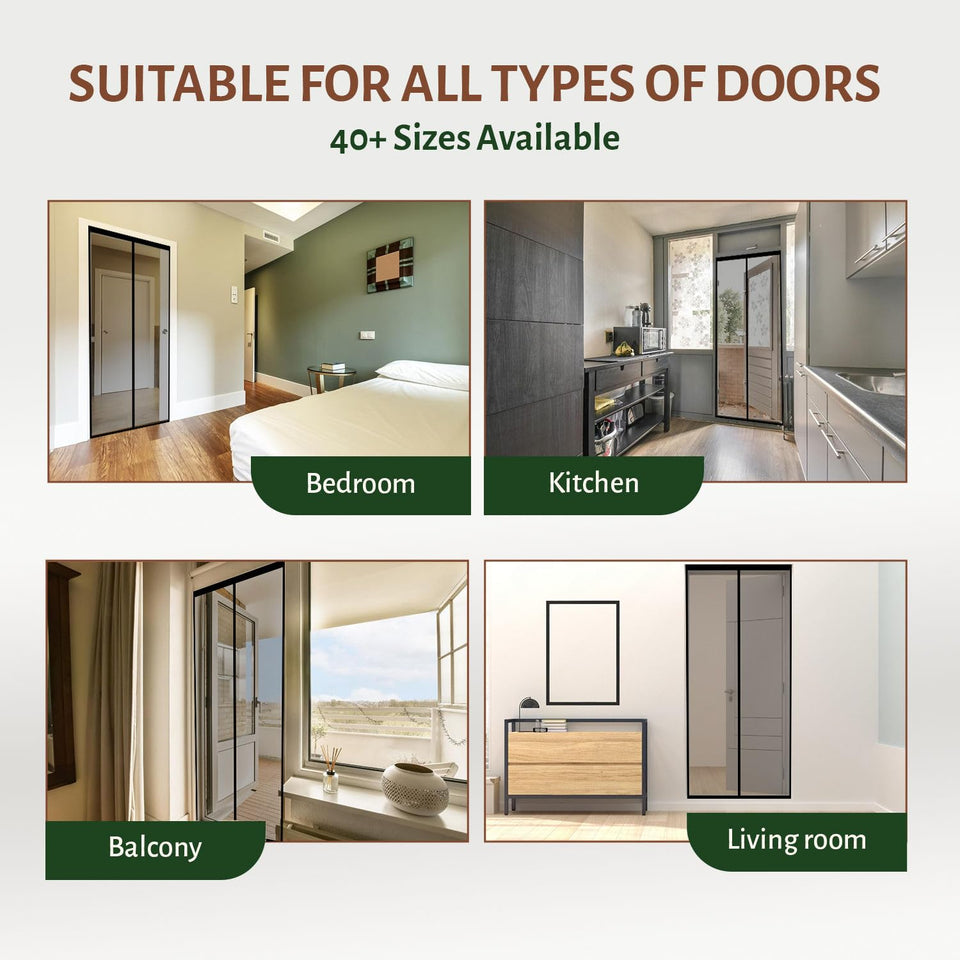 Aumber Polyester Door Mosquito Net with Full Frame Hook & Loop for Main Doors, Bedroom, Kitchen & Balcony Doors (210x90 cm, Black)