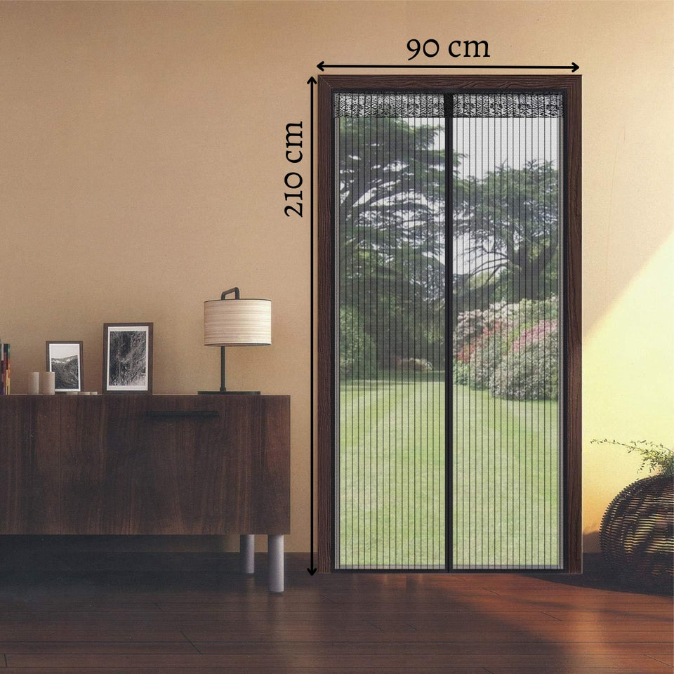 Aumber Polyester Door Mosquito Net with Full Frame Hook & Loop for Main Doors, Bedroom, Kitchen & Balcony Doors (210x90 cm, Black)