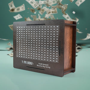 1 Lakh Money Saving Box | Wooden Piggy Bank with Target Tracker | Coin & Cash Bank for Everyone | Sketch Pen Included