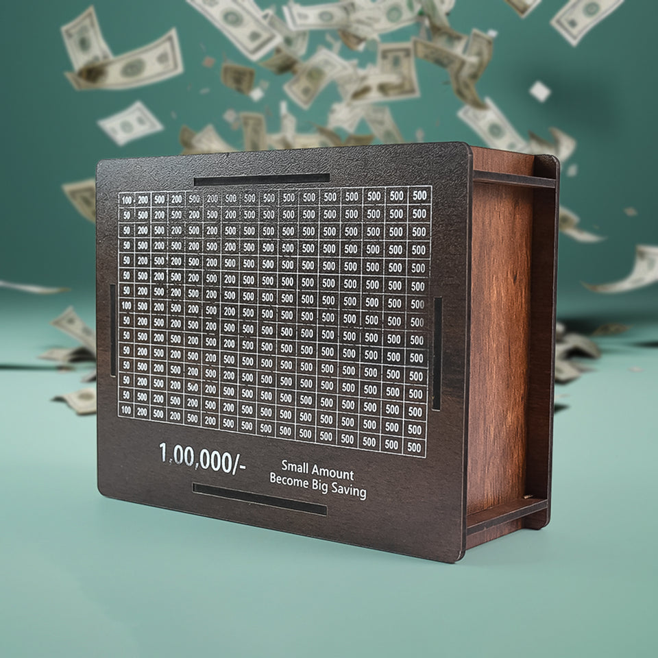 1 Lakh Money Saving Box | Wooden Piggy Bank with Target Tracker | Coin & Cash Bank for Everyone | Sketch Pen Included